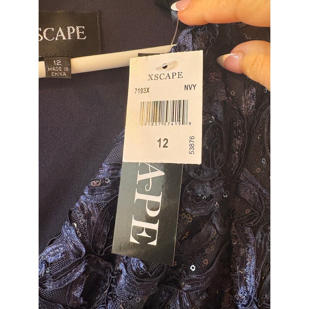 NWT XSCAPE Navy blue sequin v neck long sleeve mother of the bride maxi dress 12 - Picture 11 of 11